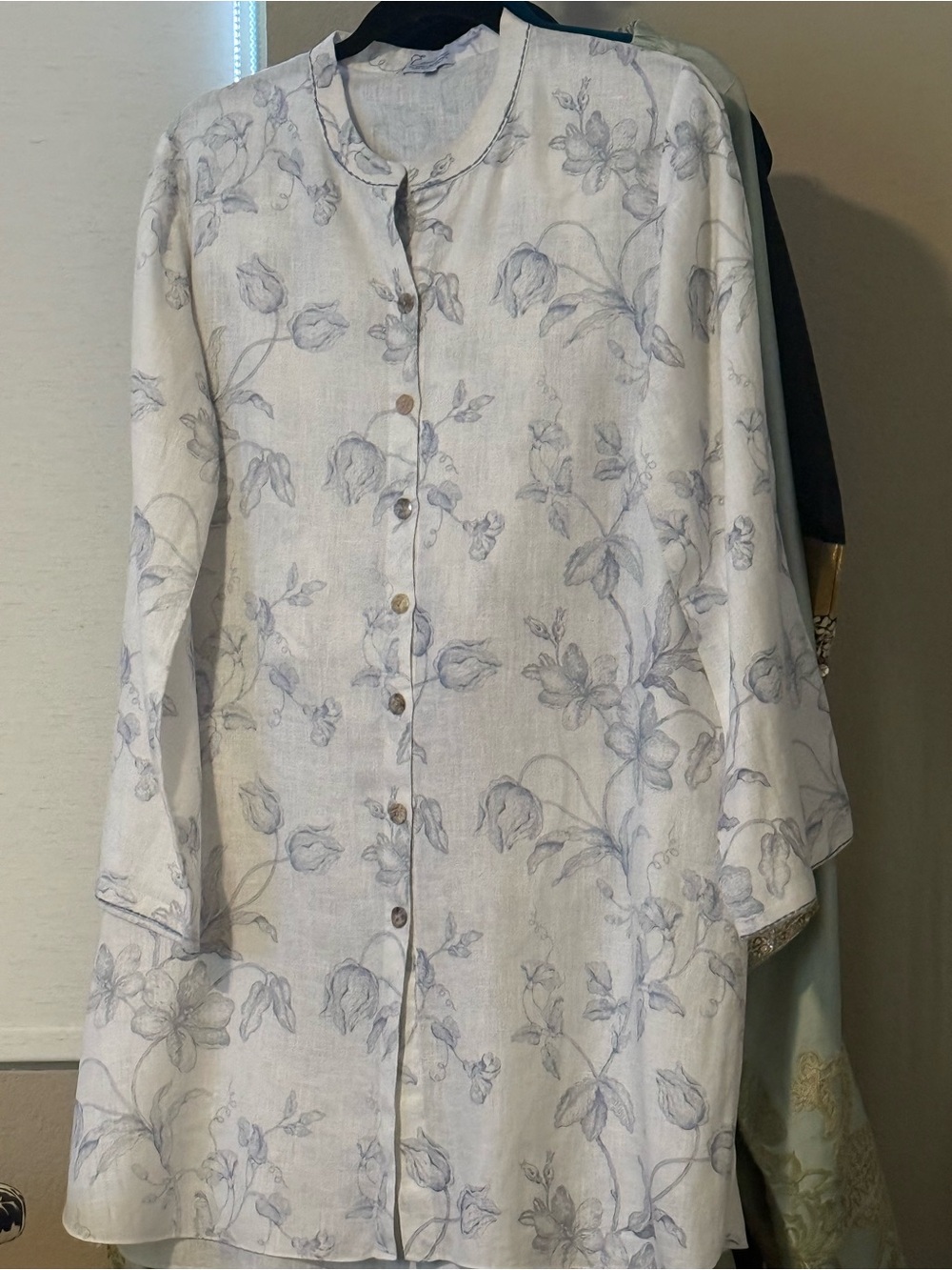 Light Blue Floral Linen Button-Front cord set